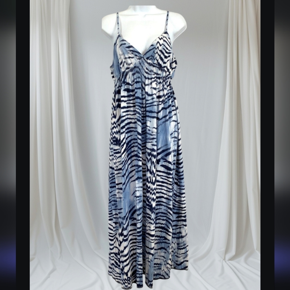 mark. Blue and White Tie Dye Animal  Print Cotton Blend   Maxi Dress